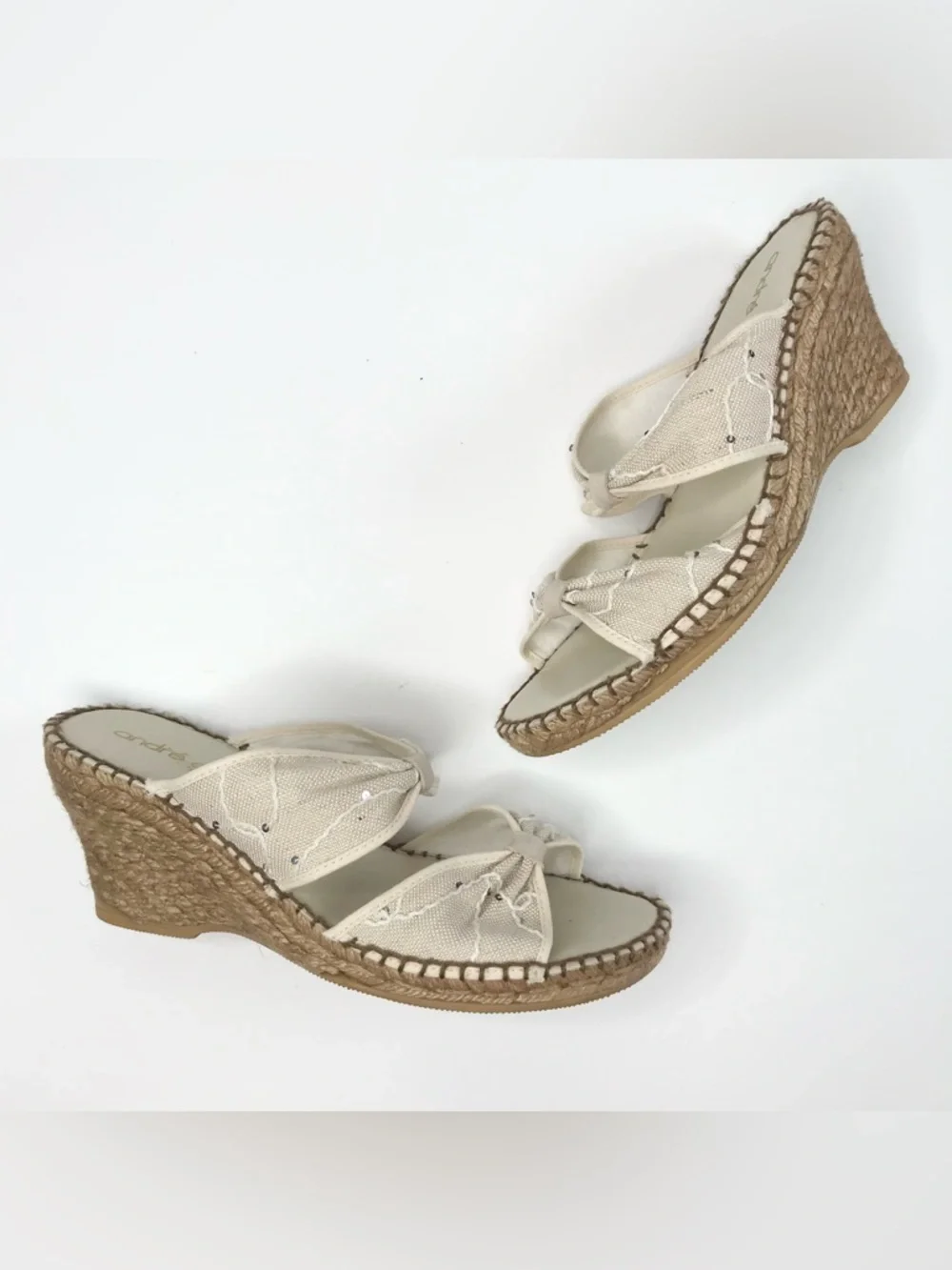 ANDRE ASSOUS Jute Espadrilles canvas wedge Beige Size 10